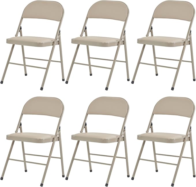 6 Pack Light Brown Folding Chairs with Padded Seats, Portable Foldable Chairs for Indoor and Outdoor, Commercial Seat with Metal Frame for Events Office Wedding Party, 330lbs Capacity