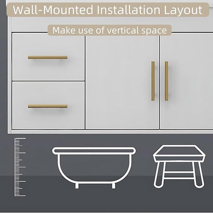 64IN Modern Bathroom Vanity - LED Intelligent Mirror Cabinet Includes Time Display & Defogging | Bathroom Cabinet with Sink & Open Storage Compartments, Ceramic Washbasin, 4 Drawers (Style B)
