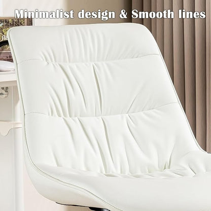 Kidol & Shellder Faux Leather Office Chair, Adjustable Swivel Height Task Chair, Rolling Wheels & Soft Backrest - Armless Ergonomic Desk Chair for Home, Office,Vanity,Gaming（White）