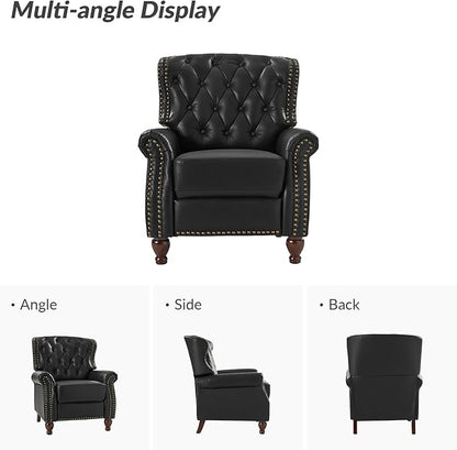 HULALA HOME Genuine Leather Recliner Chair Set of 2 w/Solid Wood Feet, Modern Adjustable Tufted Push Back Arm Chair w/Rivet Decoration, Home Theater Seating Reclining Sofa for Living Room, Black