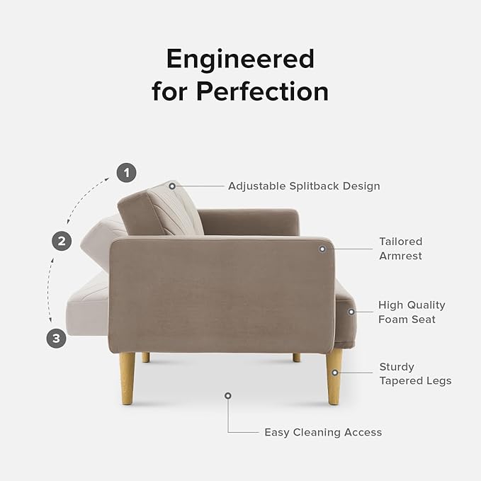 mopio 76.4" Futon Sofa Bed, Couch, Loveseat, Sleeper Sofa, Mid Century Modern Futon Couch, Sofa Cama, Couches for Living Room (Mocha Brown Premium Velvet)