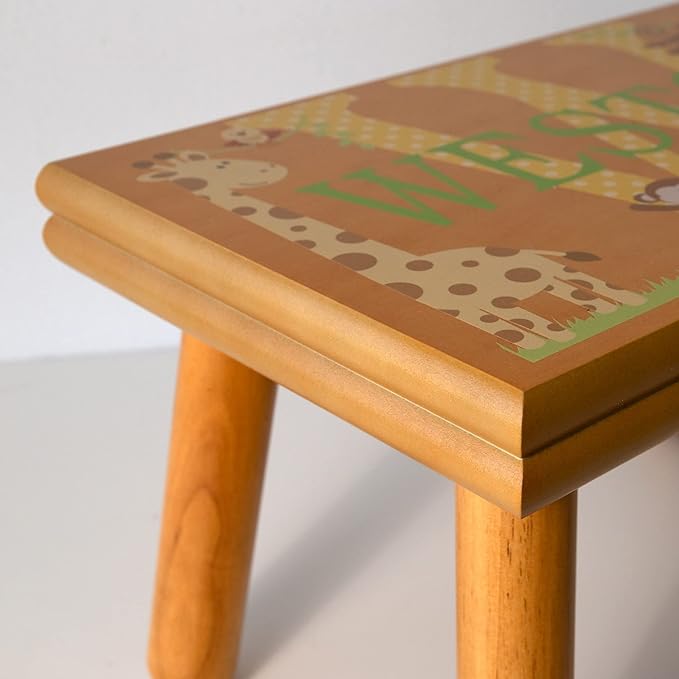 Let’s Make Memories Personalized My Own Name Step Stool - Children’s Step Stool - Sturdy Wood – Non-Toxic Paint, Sealer - Sports Design - Natural - 14’Wx9.25”Lx8.75”H - Ages 3+