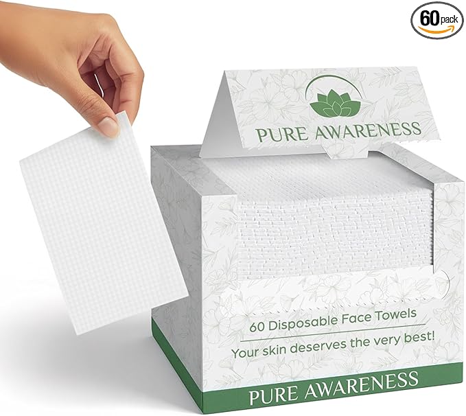 60 Disposable Face Towels - Ideal for Sensitive Skin, Makeup Removal, Soft, Thick, Biodegradable - Cruelty-Free