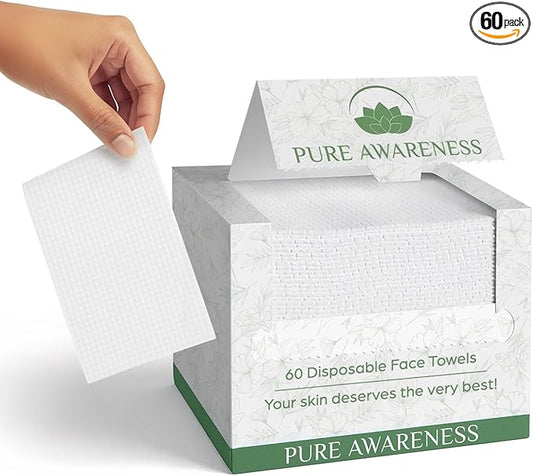 60 Disposable Face Towels - Ideal for Sensitive Skin, Makeup Removal, Soft, Thick, Biodegradable - Cruelty-Free
