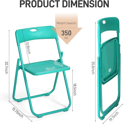 Karl home 6 Pcs Folding Chair, 300LBS Lightweight Foldable Plastic Chair, Reinforced Metal Frame Easy to Fold & Store for Indoor & Outdoor, Wedding, Party, Meeting Room, Patio and Garden, Mint Green