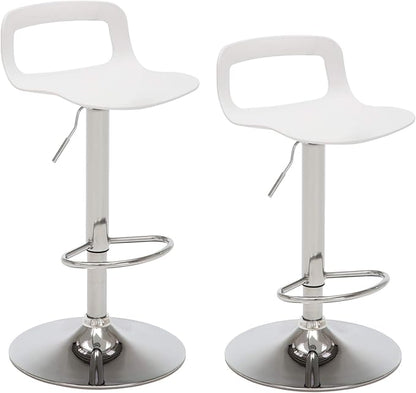 NOBPEINT Contemporary Chrome Air Lift Adjustable Swivel Bar Stool, Set of 4, White