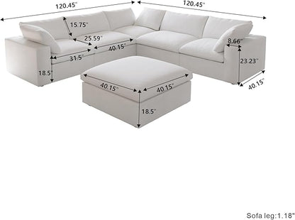 Cloud Modular Sectional Sofa Couch,Oversized Couch 6 Seater for Living Room,160.6" V Shaped Convertible Couches with Storage Ottoman, Covers Washable&Replaceable,White