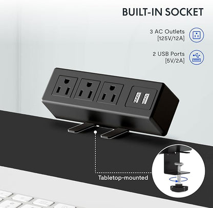 FLEXISPOT EN2 Whole-Piece Standing Desk with Clamp Power Strip, 48x24'' Electric Stand Up Height Adjustable Desk with Cable Management (Black Frame + 48" Black Table Top)