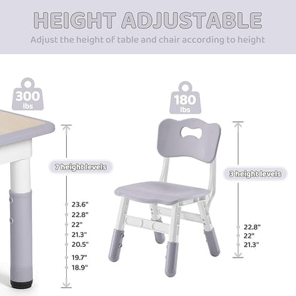 Kids Table and 4 Chairs Set, Height-Adjustable Toddler Table and Chairs Set with Graffiti Desktop, 23.6''L x 23.6''W Children Activity Table for Daycare, Classroom, Home