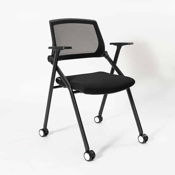 12 Pack Executive Office Chairs with Caster Adjustable Armrest Ergonomic Mid-Back Breathable Mesh Foldable Conference Reception Chair Set for Home School Waiting Room