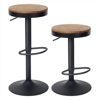 Kidol & Shellder Bar Stools Set of 4 Round Adjustable Swivel Barstools Modern Backless Bar Chairs Wooden Seat Counter Height Stools Armless for Kitchen Island, Cafe, Dining Room Black