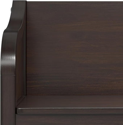 SIMPLIHOME Connaught Entryway Storage Bench - 30 inch Wide Solid Wood Small Storage Seat in Chestnut Brown, Traditional Bench for Entryway or Living Room with Lift-Up Lid and Decorative Trim