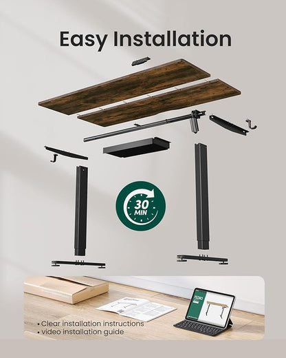 FEZIBO Electric Standing Desk with Drawers, 48 x 24 Inch Height Adjustable Desk with 3 Memory Presets, Sit Stand Up Desks for Home Office, Rustic Brown