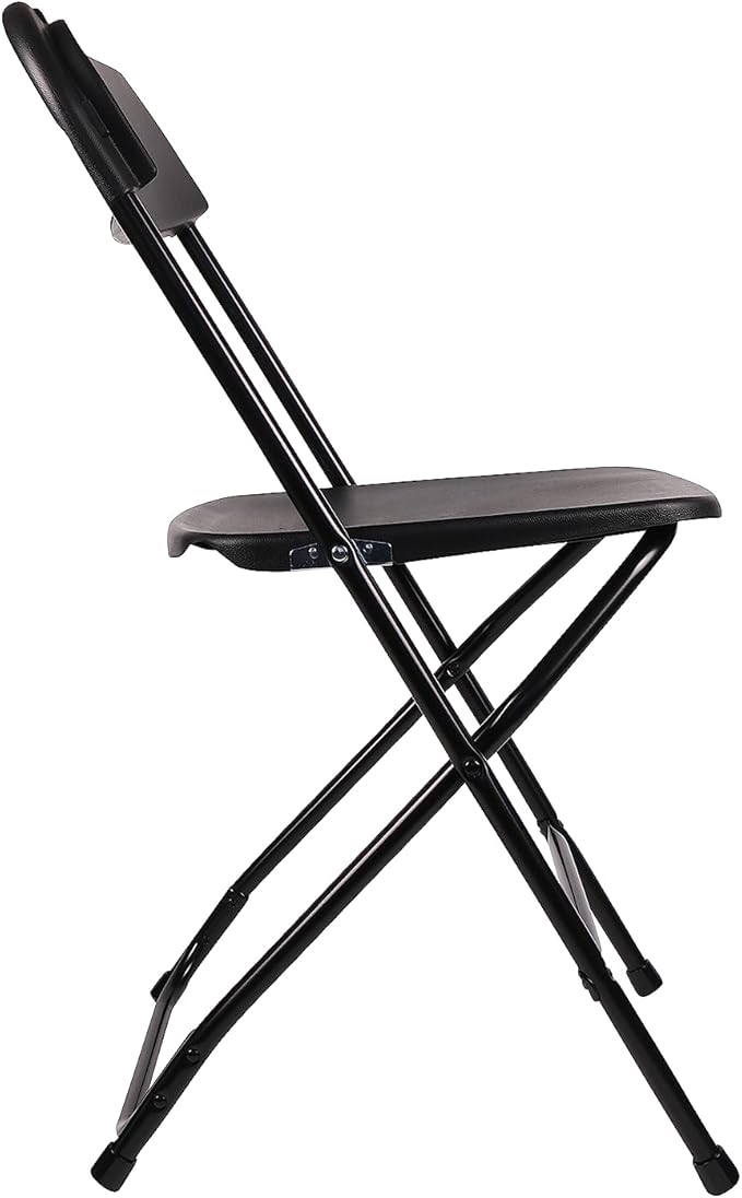 BTEXPERT Set of 2,Black Plastic Folding Chair Steel Frame Commercial High Capacity Event Chair Lightweight Set for Office Wedding Party Picnic Kitchen Dining Church School