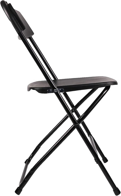 BTEXPERT Set of 2,Black Plastic Folding Chair Steel Frame Commercial High Capacity Event Chair Lightweight Set for Office Wedding Party Picnic Kitchen Dining Church School