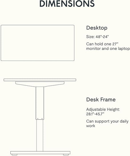 FLEXISPOT EN1 Bamboo Standing Desk, 48 x 24 Inches Whole-Piece Electric Height Adjustable Desk, Home Office Table Stand up Desk (White Frame + Bamboo Top, 2 Packages)