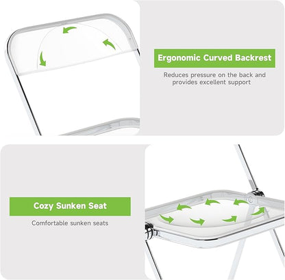 Real Relax Acrylic Folding Chairs,Foldable & Stackable Clear Chairs with Metal Chrome Frame, Indoor and Outdoor, for Home, Office, Party & Events,Set of 6,350LB,Transparent