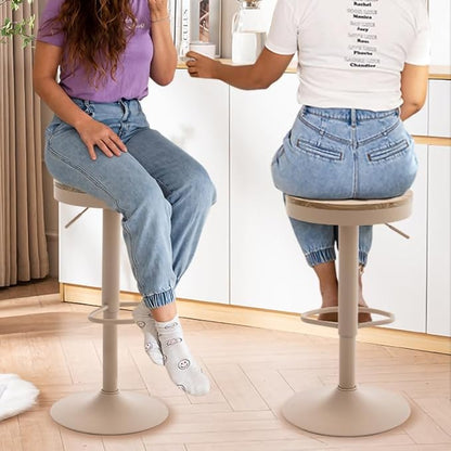 Kidol & Shellder Bar Stools Set of 4 Round Adjustable Swivel Barstools Modern Backless Bar Chairs Wooden Seat Counter Height Stools Armless for Kitchen Island, Cafe, Dining Room (Khaki)