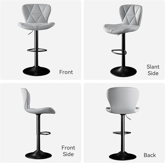 Bar Stools Set of 6,Adjustable Swivel Barstools, Faux Leather Bar Chairs,Upholstered Counter Height with High Backrest for Kitchen Island, Light Grey