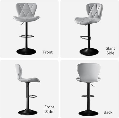 Bar Stools Set of 4,Adjustable Swivel Barstools, Faux Leather Bar Chairs,Upholstered Counter Height with High Backrest for Kitchen Island, Light Grey