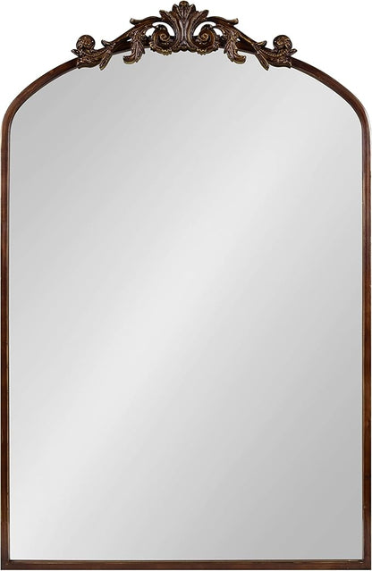 Kate and Laurel Arendahl Ornate Traditional Arched Mirror; 24 x 36; Bronze; Decorative Baroque Style Arched Wall Mirror with Ornamental Crown