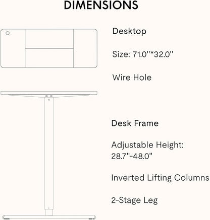 SANODESK Electric Standing Desk 71x32 Inch Height Adjustable Stand Up Desk Home Office Computer Workstation Sit Stand Home Office Desk with Splice Board (Black Frame + Black Top)