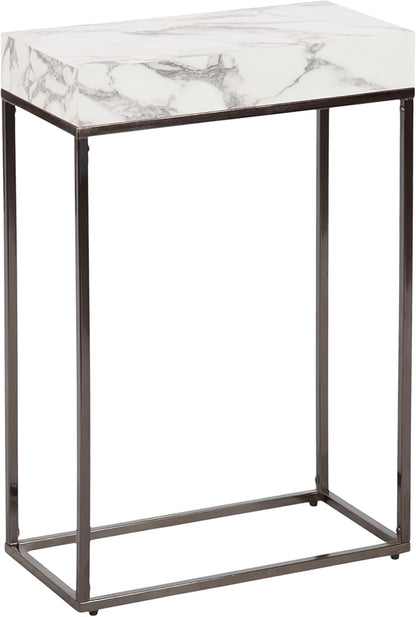 Kate and Laurel Karlsen Modern Faux Marble and Metal Narrow Side Table, 16 x 8 x 24, White and Gray Gunmetal, Minimal Slim End Table for Use as Bedroom Nightstand or Entryway Accent