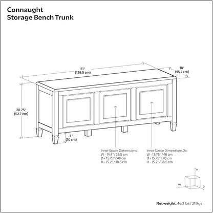 SIMPLIHOME Connaught Entryway Storage Bench - 51 inch Wide Solid Wood Storage Trunk Seat in Black, Traditional Bench for Entryway or Living Room with Lift-Up Lid and Decorative Moulding