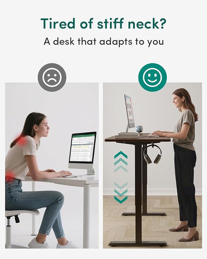 CubiCubi Height Adjustable Electric Standing Desk, 55 x 28 Inches Sit Stand up Desk, Large Memory Computer Home Office Desk with Two-Piece Desktop (Black Walnut)