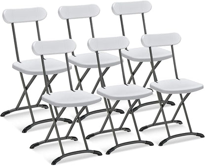 GYMAX Folding Chair, 400lbs Plastic Chairs Set with Steel Frame & Ergonomic Curved Back, Indoor & Outdoor Commercial Event Seat for Meeting, Wedding, Stackable Lightweight Folding Chairs (6, White)