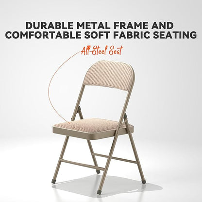 Nazhura 4 Pack Folding Chairs, Fabric Dining Chair Set with Padded Cushion and Back, Indoor Outdoo Seat for Home Office Events Wedding Party (Oatmeal Strip Fabric Seating)