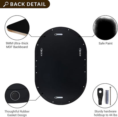 ANDY STAR Black Oval Mirror, 20x33’’ Oval Mirrors for Bathroom, Pill Shaped Mirror, Black Mirror Vanity, Modern Black Mirror for Bathroom Stainless Steel Metal Framed Wall-Mounted Mirrors