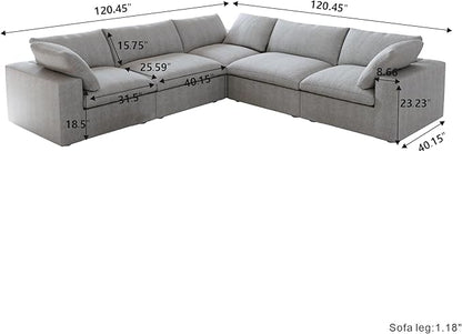 Cloud Couch Modular Sectional Sofa,160.6" Down Filled 5 Seater Convertible Sectional Sofas,V Shaped Couch for Living Room,Covers Washable&Replaceable-Gray