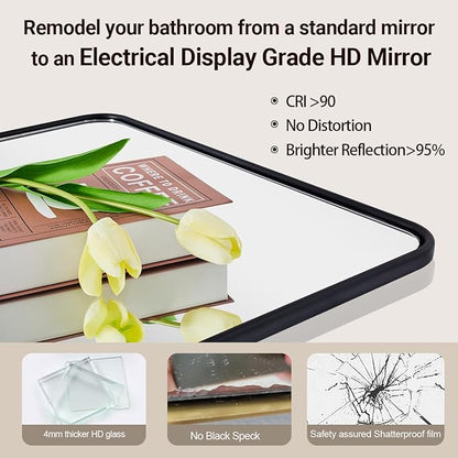 ANDY STAR Black Bathroom Mirror, 36x40 Inch Rounded Rectangle Mirror for Bathroom, Modern Tube Metal Framed Rectangular Mirror for Vanity, Wall-Mounted Vertically or Horizontally