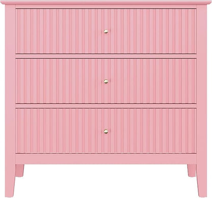 RoyalCraft Fluted 32 inch Wide Nightstand Set of 2, Large Pink Nightstand with 3 Drawer, Modern End Table, Wood Beside Table for Home and Office