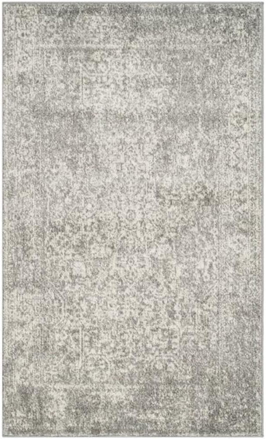 SAFAVIEH Evoke Collection Area Rug - 6'7" Square, Silver & Ivory, Distressed Design, Non-Shedding & Easy to Clean, Ideal for Living Room, Bedroom, Dining Space (EVK256S)