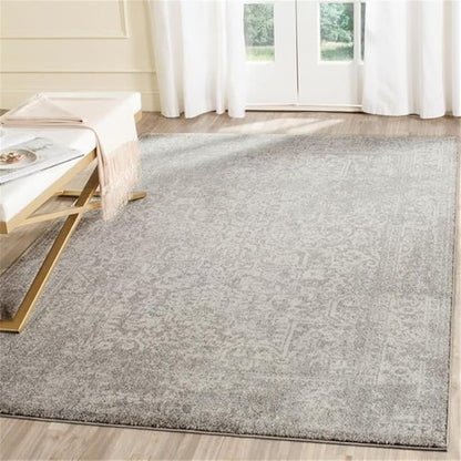 SAFAVIEH Evoke Collection Area Rug - 6'7" Square, Silver & Ivory, Distressed Design, Non-Shedding & Easy to Clean, Ideal for Living Room, Bedroom, Dining Space (EVK256S)