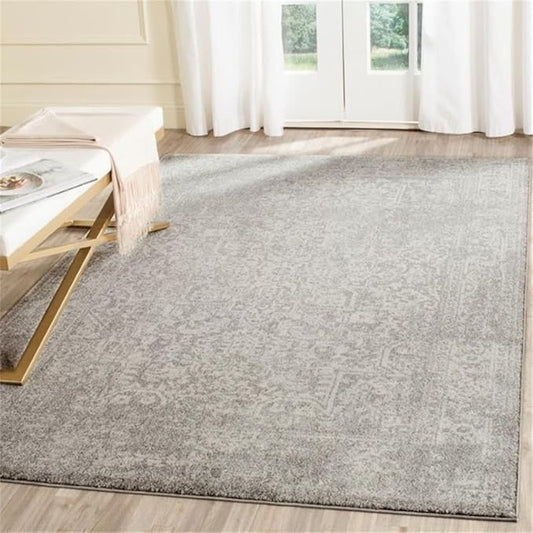 SAFAVIEH Evoke Collection Area Rug - 6'7" Square, Silver & Ivory, Distressed Design, Non-Shedding & Easy to Clean, Ideal for Living Room, Bedroom, Dining Space (EVK256S)