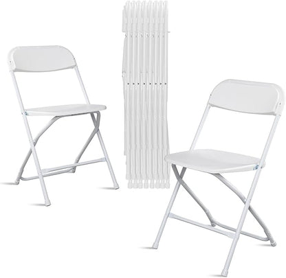 White Folding Chairs 10 Pack, Plastic Chairs for Outside,Portable Stackable Commercial Chairs with Steel Frame, Folding Chairs for Party Events Wedding Home Office Indoor Outdoor Chairs