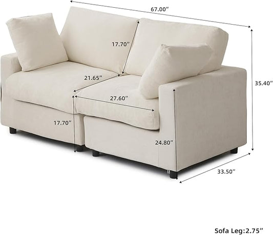 WJShome Sectional Couches for Living Room, 67 Inch Loveseat Sofa with Chenille Upholstery & Double Layer Cushions, Modern Apartment Size Modular Couch for Bedroom，Beige