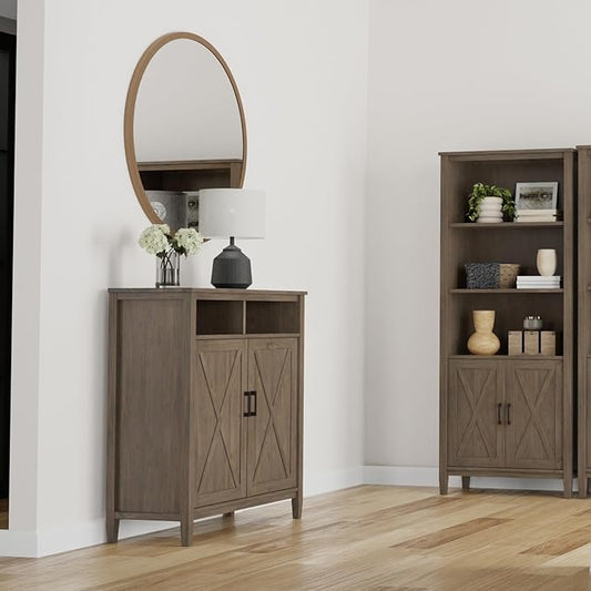 SIMPLIHOME Ela Solid Wood 39 inch Wide Transitional Medium Storage Cabinet in Smoky Brown for The Living Room, Entryway and Family Room