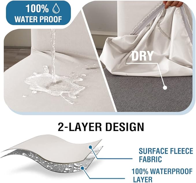 H.VERSAILTEX 100% Waterproof Bar Stool Cover Stretch Counter Stool Pub Chair Slipcover for Dining Room Removable Soft Thick Solid Fleece Fabric Bar Stool Slipcovers Set of 2, Ivory