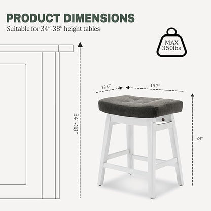 Counter Height Bar Stool for Kitchen Counter Modern Backless Barstool with Upholstered Faux Leather Seat and Solid Wood Leg Farmhouse 24 inch Bar Chair, Grey + White, 1pc