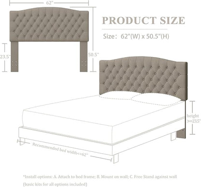Linen Upholstered Headboard Queen/Full Size Latest Model Wall Mount, Bed Frame Mount, Featuring High-Density Sponge Padding, Luxury Texture Easy Assembly Comfort and Style-Linen