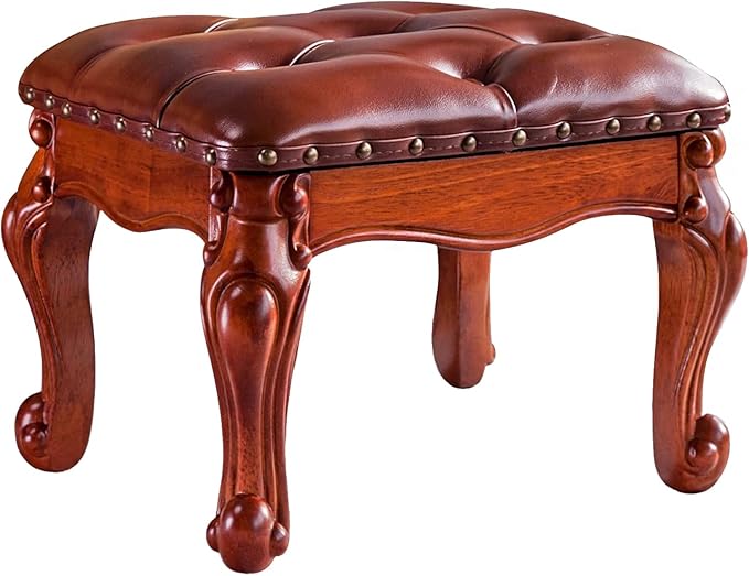 Foot Stool Ottoman Foot Rest Microfiber Leather Upholstered Footstool for Sofa, Living Room, Entryway, Solid Wood Stool (Light Brown)