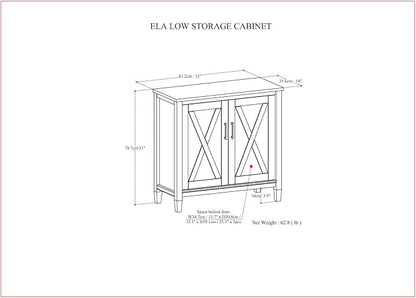 SIMPLIHOME Ela Solid Wood 32 inch Wide Transitional Low Storage Cabinet in Smoky Brown for The Living Room, Entryway and Family Room