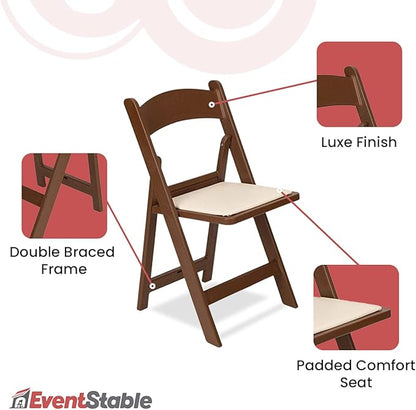 EventStable Titan PRO Resin Folding Chair - Brown with Ivory Indoor/Outdoor Lightweight Folding Chair - Vinyl Padded Foldable Chair for Weddings Parties Events - 4 Pack