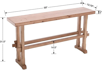 chairus 59" Long Console Table Farmhouse Narrow Sofa Table with Crossbar Solid Wood Entryway Table for Living Room/Hallway/Entrance, Natural