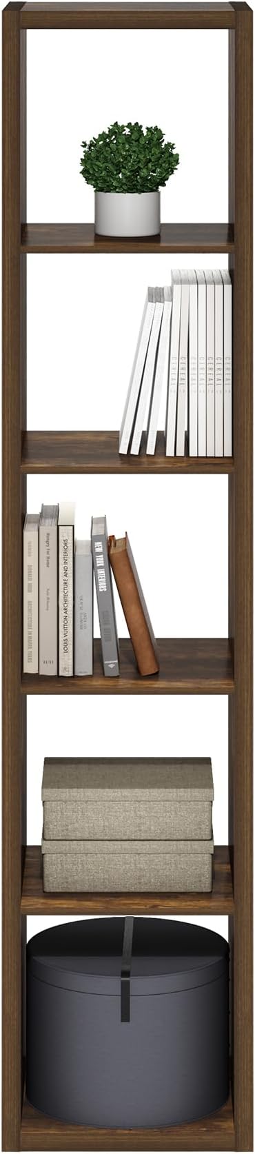Furinno Cubicle Book Shelf, 5-Cube Vertical Thick Frame Bookshelf, Horizontally & Vertically Reversible Bookcase with Open Back, 14.6 x 15.9 x 72, for Living Room, Bedroom, Home Office, Amber Pine