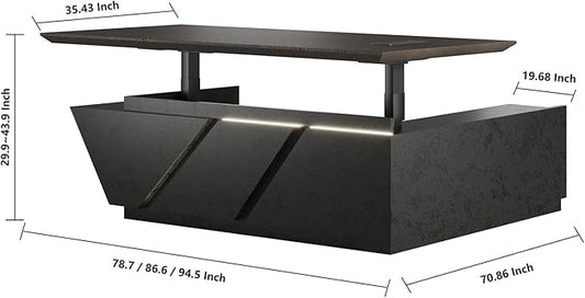Adjustable Height L-Shaped Executive Desk with LED Light Strip - Black Inverted Trapezoid Design, Includes Storage Cabinet with Drawers & Doors, Ergonomic Standing Office Desk for Home & Office 78.7"